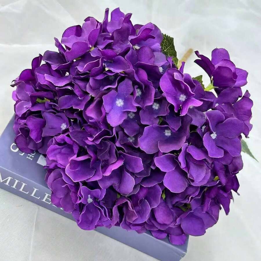 1 pieza Flor de Hortensia Púrpura Realista, Decoración de Hortensia de Seda de Alta Calidad, Adecuada para Ramos de Boda DIY, Fiestas, Hogar, Cocina, Jardín, Hotel, Oficina, Decoración de Otoño, Halloween, Acción de Gracias, Navidad, Coronas DIY, Regalos - Rojo violeta - Ver 1