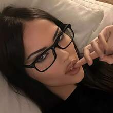 Classic Full Frame Black Rectangular Fashion Eyewear,  Commuting Daily Decorative Transparent Lenses - 黑色 - 查看 6