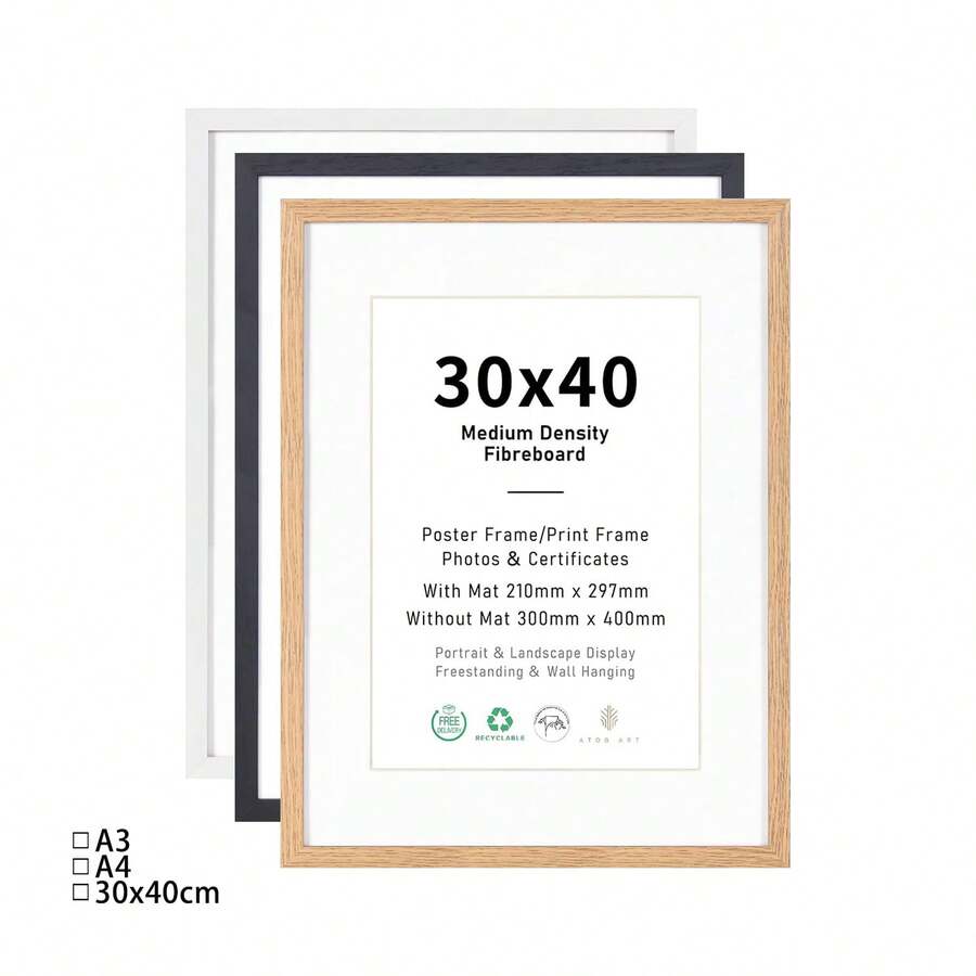 1/3pcs Photo Frame Set, A3/A4/30x40cm Size, Desktop Poster Frame, Certificate Frame, Wooden Frame Set, Can Be Wall-Mounted (Horizontal Or Vertical), Ideal For Displaying Posters, Photos, Artworks And Pictures. - Multicolor - View 1