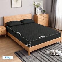 AMOROSA 1Pieza Cubre Colchón Ajustable Elástico(No Incluye Funda de Almohada)para Cama Matrimonial(135*190cm )/King(200*190cm ) Suave y Cómodo Protector de Colchón Sábana Matrimonial, Sábana King para Decoración de Hogar-Envío Local Rápido-Negro - Negro - Ver 6