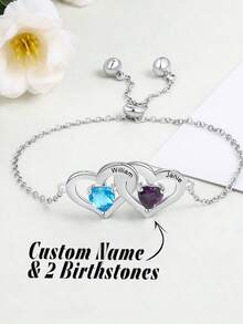 1pc Customized Heart-Shaped Birthstone Bracelet, Double Birthstone Bracelet, Mother-Daughter Bracelet, Anniversary Gift, Gift For Mom, Mother's Day Gift