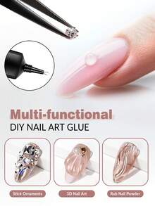 جل لاصق أظافر فائق القوة بسعة 15مل/30مل، مناسب لنحت وتصميم فن الأظافر ثلاثي الأبعاد، ملصقات بودرة كروم للزخرفة، يتطلب تثبيت بمصباح أشعة فوق بنفسجية/LED - شفاف - مشاهدة 4
