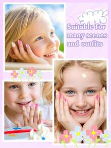 26pcs/Set Kids Press-On Nails, EBANKU 1pc Children Artificial Nails Set Spring Flower Short Fake Nails Suit, Suitable For Girls