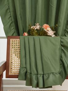 1pc Plain Voile Ruffle Edge Curtain, Nordic Luxury Solid Semi-Sheer Lightweight Soft Ruffle Edge Curtain, Suitable For Living Room, Bedroom, Party, Holiday, Home Decor - Green - View 7