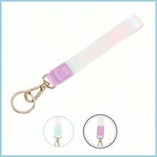 Bonito cordn de mueca para llaves/correa de mueca para mujer, para, pequea cartera y telfono/soporte de llavero corto esttico con cierre/accesorios hologrficos brillantes para nias color lila - inicial - Ver 2
