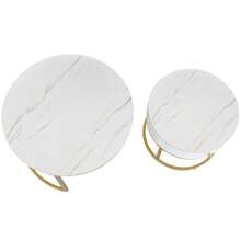Set Of 2 Round Nesting Tables With Drawer, Gold Metal Frame And Marble Pattern Top, Side Tables For Living Room Or Bedroom - White + MDF - View 9
