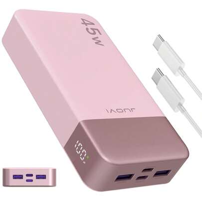 Pink Portable Power Bank JUOVI Fast Charging Power Bank 20000mAh 45W Portable Charger Super Fast Charging With LED Display Portable Phone Charger USB C Power Bank Compatible With Apple Phone 15 14 13 Pro Valentine's Day Gift