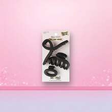 Matte Black Hair Claw Clips 3 Piece Set For All Hair Types - 1 - View 1