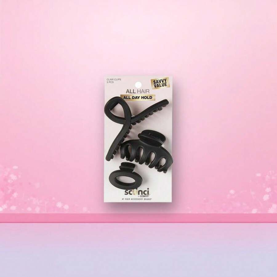 Matte Black Hair Claw Clips 3 Piece Set For All Hair Types - 1 - View 1