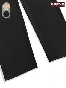 Plus Size Women Solid Color V-Neck Split Hem Top And Pants Casual 2 Pieces Set - Black - View 4