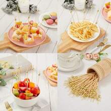 100pcs Gold Pearl Fruit Cake Disposable Fruit Picks, Pearl Cake Fruit Bamboo Skewers, Fruit Picks, Bamboo Skewers, Fruit Kebabs, Cake & Dessert Display Decor, Cocktail Picks, Cake & Burger Art Forks - For Beverage Decoration, Desserts (Birthday, Wedding Party Supplies, Christmas Gifts) - Multicolor - View 8