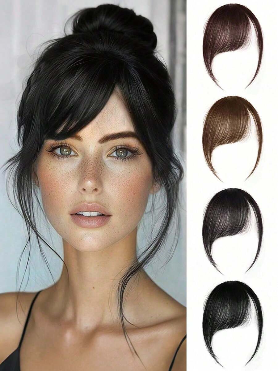 女士合成刘海假发，自然额刘海，复古侧刘海，假刘海，无痕超薄刘海，发夹，发卡，发饰，爪夹，发卡，发卡夹，女士发饰，接发，假发片，发夹 - 斜瀏海多色 - 查看 1