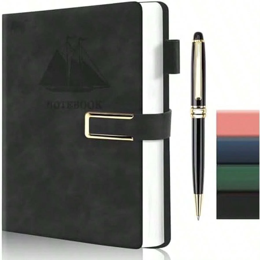 Cuaderno A5,Cuaderno Rayado,Cuaderno con Cierre Magnético, Cada Cuaderno Viene con 180 Hojas/360 Páginas,Piel Sintética Lisa,Apto Para Estudio,Trabajo,Regalo - negro - Ver 1