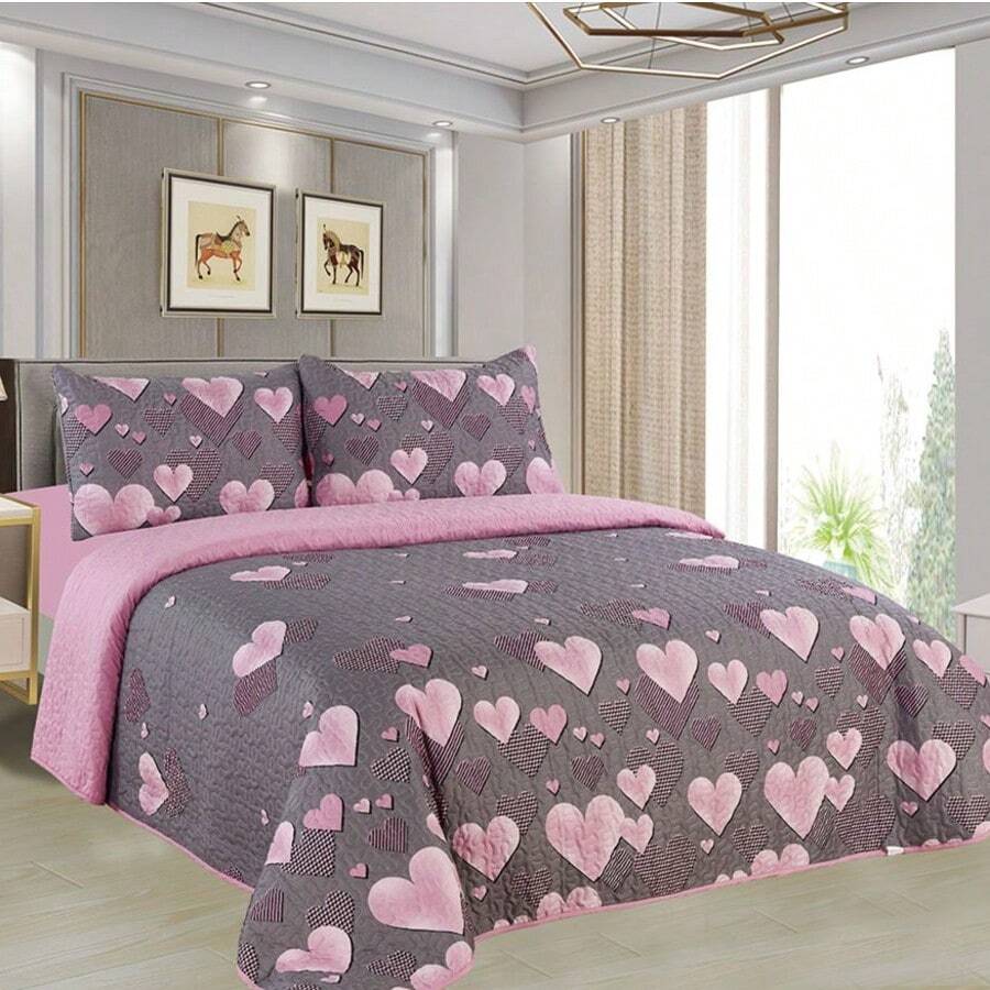 Casaisla Home Collection Juego de Edredón Reversible 4 Piezas con Sábana de Cajón y Fundas de Almohada (Matrimonial y King Size) Seleccione Tamaño y Diseño - Gris - Ver 1