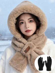 1pc Or 2pcs Unisex Solid Color Hat Scarf Set With Gloves, Autumn/Winter Warm Thermal Lined Windproof Earflap Hat, Suitable For Daily Outings, Skiing, Hiking, Riding Valentines Gift - Multicolor - View 6