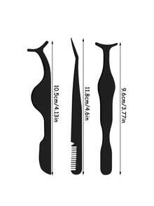 3件套假睫毛辅助工具，包括假睫毛镊子、睫毛嫁接美容工具、海马形夹子、弯镊子和直睫毛夹，方便外出携带。