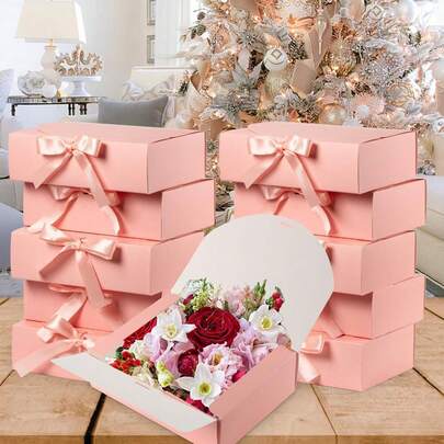 Bowknot Gold Gift Box, Engagement/Proposal Box, Flower Packaging Box, Luxury Satin Gold Gift Box, Suitable For Wedding, Valentine's Day, Birthday, Party, Bridesmaid, Souvenir, Graduation, Baking Packaging