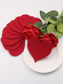 10 Stücke rote Herz Besteckhalter aus Vliesstoff, herzförmige Messer- und Gabelabdeckungen, geeignet für Hochzeiten, Valentinstag-Partys, romantische Tischdekorationen