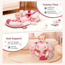 2in1 Tummy Time Activity & Seat Support Baby Play Mat With 5 Sensory Toys & Music, Washable Baby Floor Seat Playmat For Sitting, Soft, No-Slip - Pink-28in - 查看 3