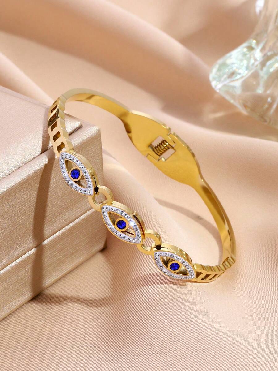 时尚不锈钢钻石邪眼手链，适合女士日常佩戴 - Evil Eye - 查看 1