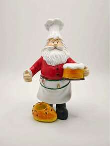 1pc Resin Chef Statue Decor, Kitchen/Living Room Tabletop Accessory, Small Item Shelf, Elderly Santa Chef Appearance Design, Gift For Family - Red - View 13