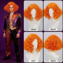 Hitzebeständige synthetische orange Bob Perücke, kurze flauschige lockige schulterlange Perücke. Natürlich & leicht zu tragen für Männer und Frauen. Geeignet für Partys, Urlaub, Clown Cosplay, Bühne, Ausstellung und Weihnachten, ideales praktisches Geschenk. - Verschiedenfarbig - Übersicht 6
