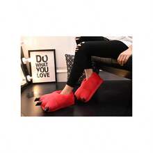 Unisex Paw Claw Slippers Funny Animal Plush Costume Shoes Plush Fuzzy Warm Home House Shoes Slipper Indoor - 大號 + 紅色 - 查看 3