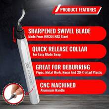 AFA Tooling - Deburring Tool Micro-Polished &Amp; Anodized Handle With 11 High-Speed Steel M2 Blades, Deburring Tool 3D Printing, Reamer Tool For Metal, PVC, Copper Pipe, Plastic, Resin &Amp; 3D Printed Edges - ColorA - View 2