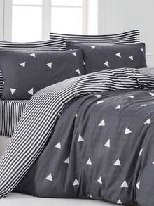 Made In Turkey-2-Piece Set With Geometric Pattern, 65% Cotton 35% Polyester, Suitable For All Seasons, Duvet Cover With Button Closure. 1 Duvet Cover (140x200cm) And 1 Pillowcase (50x70cm). Highly Breathable, Soft And Lightweight. Pillowcase Pattern Is Randomly Generated. -Artus Gri - Grey - View 4