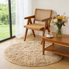 1 pieza Alfombra redonda de estilo nórdico de lujo en color blanco crema, alfombra de unicolor esponjosa para dormitorio, sala de estar, sofá, todo el año, decoración navideña, crea un ambiente acogedor y elegante en el hogar - Camel - Ver 10