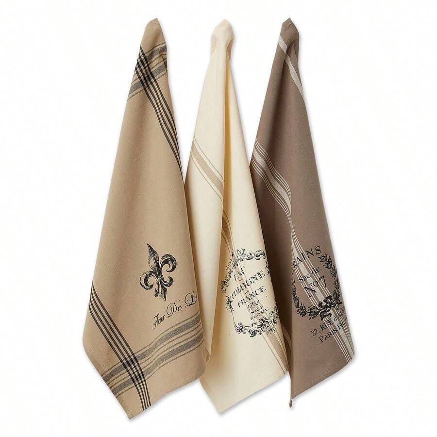 French Style Tabletop Kitchen Collection, Dishtowel Set, 18x28, Assorted French Grain, 3 Piece - Assorted French Grain - View 1