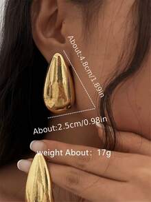 1 对简约时尚金属水滴耳钉，复古魅力珠宝礼物，适合女士 - 銀色 - 查看 6