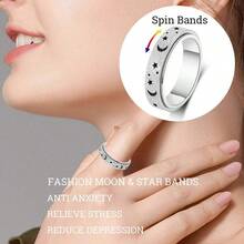 Anillo giratorio para mujer chapado en plata Anillos Anti Ansiedad Anillos de luna y estrella Anillos de parejas promesa de  Regalos de Navidad para mujer novia esposa - PlataNegra - Ver 3
