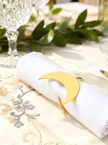 4-12pcs/Set Eid Mubarak Golden Crescent Moon Napkin Rings, Holiday & Daily Home Party Hotel Dining Table Decor