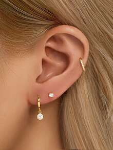 925 Sterling Silver Delicate Daily Earring Set (3pcs Or 1pc Sold Separately, Not A Pair). Front And Back Earring Set. Minimalist Gold Ear Cuff. Gift For Her. Bridesmaid Gift. Mother's Day Gift. Gold Hoop Earrings. Minimalist Earrings - Multicolor - View 8