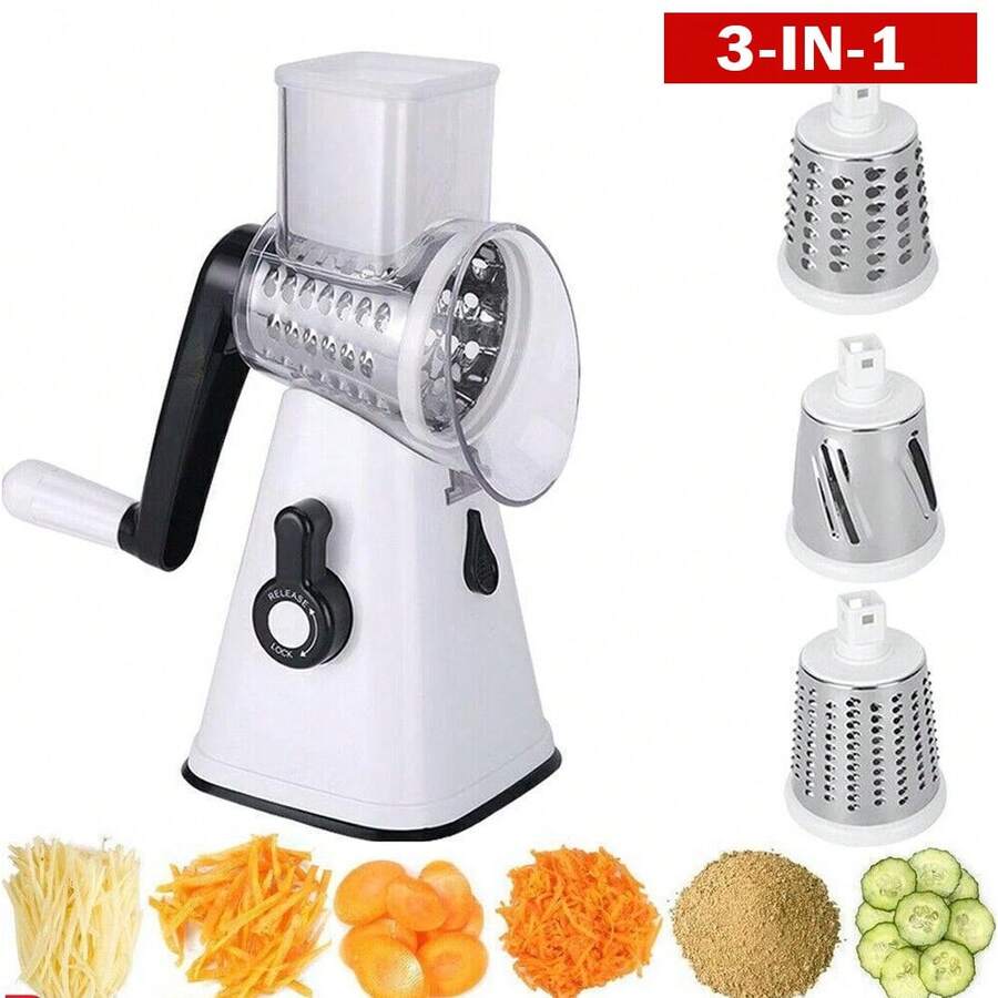 3-In-1 Rotary Food Slicer Chopper Cheese Grater Fruit Vegetable Shredder Cutter - White - View 1