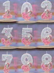 创意数码蜡烛，三丽鸥卡通生日蛋糕蜡烛。生日派对装饰，0-9岁数码蛋糕，甜点桌装饰插片，场景装饰 - 彩色 - 查看 2