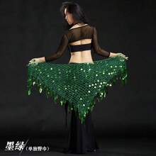 1件装女士舞蹈训练腰带，亮片硬币腰带，钩针网眼亮片阿根廷三角披肩肚皮舞臀巾，多色，均码 - 彩色 - 查看 5