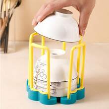 Rotating Extendable Bowl Rack, Kitchen Organizer Plastic Draining Rack, Countertop Small Bowl & Dish Storage Rack - Multicolor - View 9