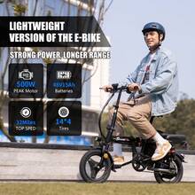 Electric Bike For Adults Teens, Folding Ebike,Commuter City Foldable E Bike With 500W Motor And 48V 15Ah Battery, 20MPH Speed Pedals Assist,32 Mi Long Range, Dual Disc Brakes,14" Compact Electric Bicycle - 黑色 - 查看 4