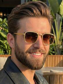 Stylish Men's Reinforced Sunglasses, , Casual, Vintage, Old Money, Metal, With UV400 Protection, Gold Years, Comfortable, Adjustable Nose Bridges, Lightweight, Vintage - 棕色與金色 - 查看 1