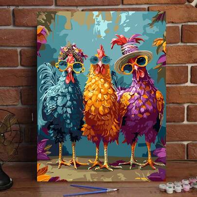 40*50cm Pintura por números DIY, Equipo de pollos, Desbloquea una nueva vitalidad. Pintar por números es una forma divertida de liberar tu creatividad, una experiencia artística que choca con una adorable singularidad y una opción personalizada para iluminar tu espacio.