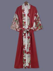 Unisex Japanese Style Peacock & Floral Print Mid-Length Kimono Cover Up Thin Jacket, Elegant Bohemian Streetwear, Spring/Autumn Beach Travel Robe Outerwear