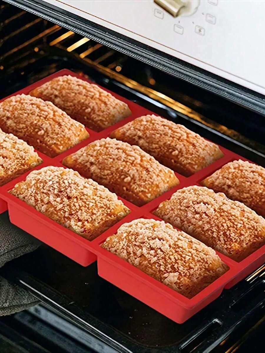 1pc Silicone 9-Cavity Rectangular Red Reusable Cake Chocolate Baking Mold, Suitable For Baking, DIY, Home Kitchen - Multicolor - View 1
