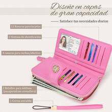 Cartera Mujer Pequeo con RFID Bloquea, Monedero Bifold para Tarjetas, Billetera de Piel Plegable con Bolsillo, Tarjetero Minimalista con Ventana de Identificacin para Chica Mujer - Rosa grande - Ver 3