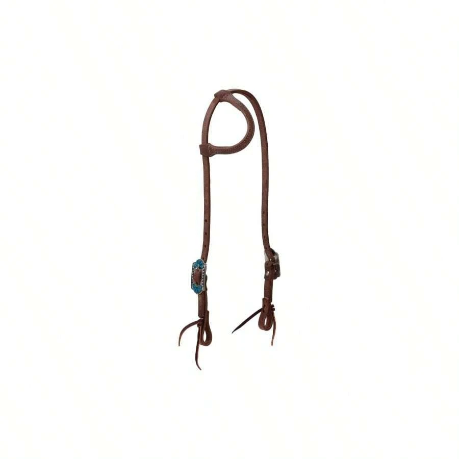 ProTack Headstall With Designer Hardware, Sliding Ear, Turquoise Flower - 最初的 - 查看 1