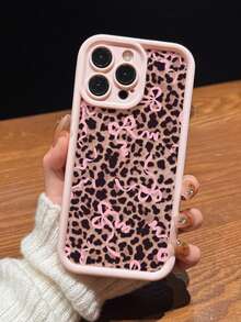 Cute Pink Bow & Leopard Print Matte Anti-Drop Phone Case Compatible With IPhone 11, 12, 13, 14, 15, 16, 13 Pro Max, 16 Plus, XR, 7, 8 Plus, 17 Pro Max, AIR - Pink - View 2
