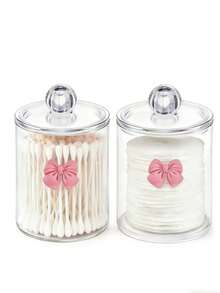 1/2 hộp đựng tăm bông trong suốt bằng acrylic, hộp đựng tăm bông, hộp đựng bông tẩy trang và tăm bông, hộp đựng đồ dùng phòng tắm có nắp nhựa, giá đựng mỹ phẩm trang điểm, dùng để đựng bông tẩy trang, tăm bông, bông tẩy trang, tăm xỉa răng, kẹp tóc và dây buộc tóc, thiết kế nhỏ gọn chống bụi, thích hợp làm quà tặng nhỏ cho gia đình, bạn bè, ngày Valentine, dùng trong túi trang điểm, đồ dùng cần thiết khi đi du lịch. - Trong suốt (nơ) - Xem 5
