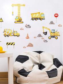 卡通车辆墙贴，适用于房间，工程卡车起重机挖掘机墙贴，卧室墙贴 - 彩色 - 查看 18