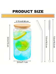 4 pièces/set Verres à paille en verre de 500 ml avec couvercles en bambou, pailles et brosse à paille. Convient pour le café glacé, le thé au lait, les sodas, les jus, le thé et autres boissons. Idéal comme cadeau de vacances, cadeau de la Saint-Valentin et accessoire indispensable pour la rentrée scolaire. - transparent - Voir 13